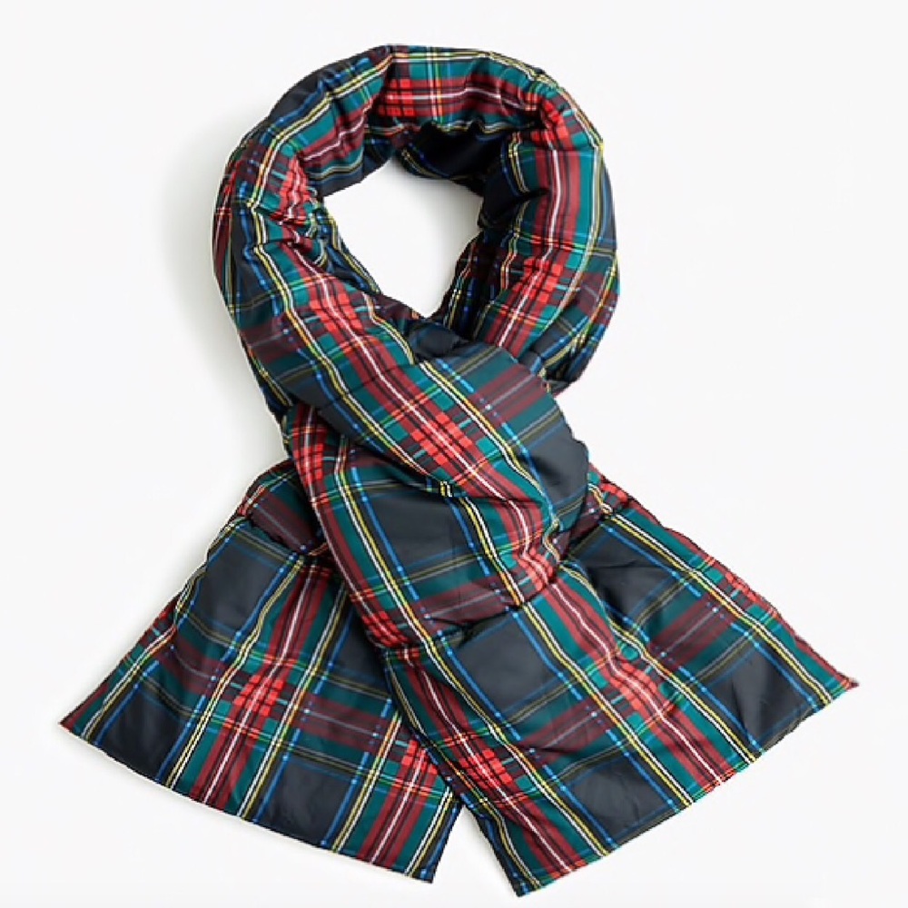 J. Crew Puffer Scarf In Stewart Black Tartan